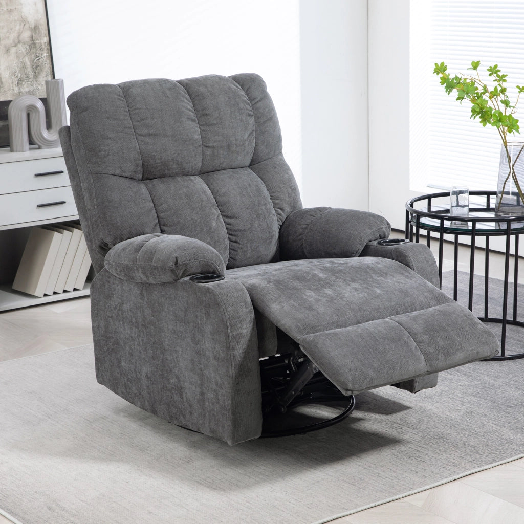 Poltrona Relax Reclinabile Girevole con Poggiapiedi ¨C Zephmum ¨C Grigio Scuro 88x96x108 cm