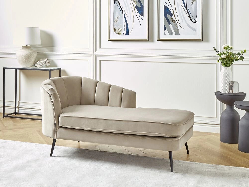 Chaise longue Velluto Beige Rivestimento Gambe In Metallo nero versione sinistra