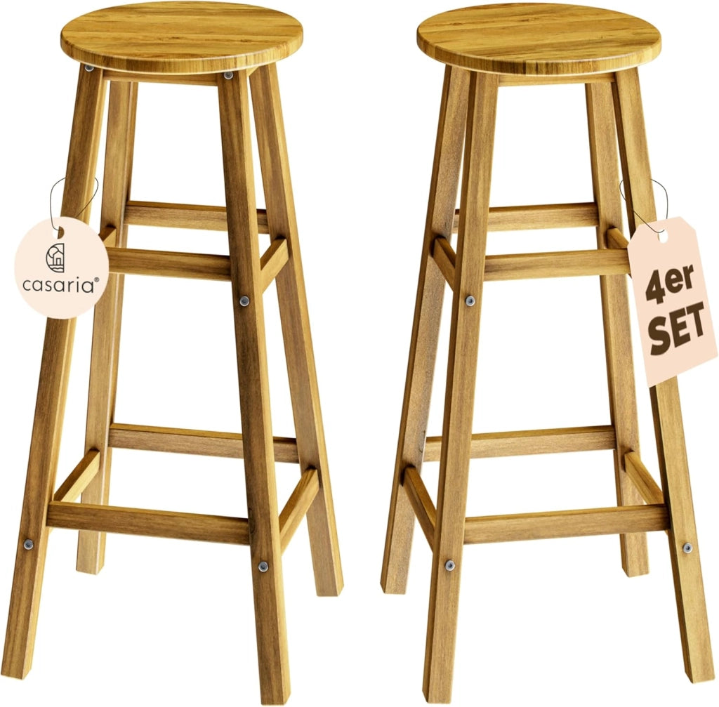 ® Set di 2 Sgabelli da Bar in Legno D'acacia Altezza 75cm Design Rustico Sedia da Cucina Sgabello Tondo Bancone Poggiapiedi
