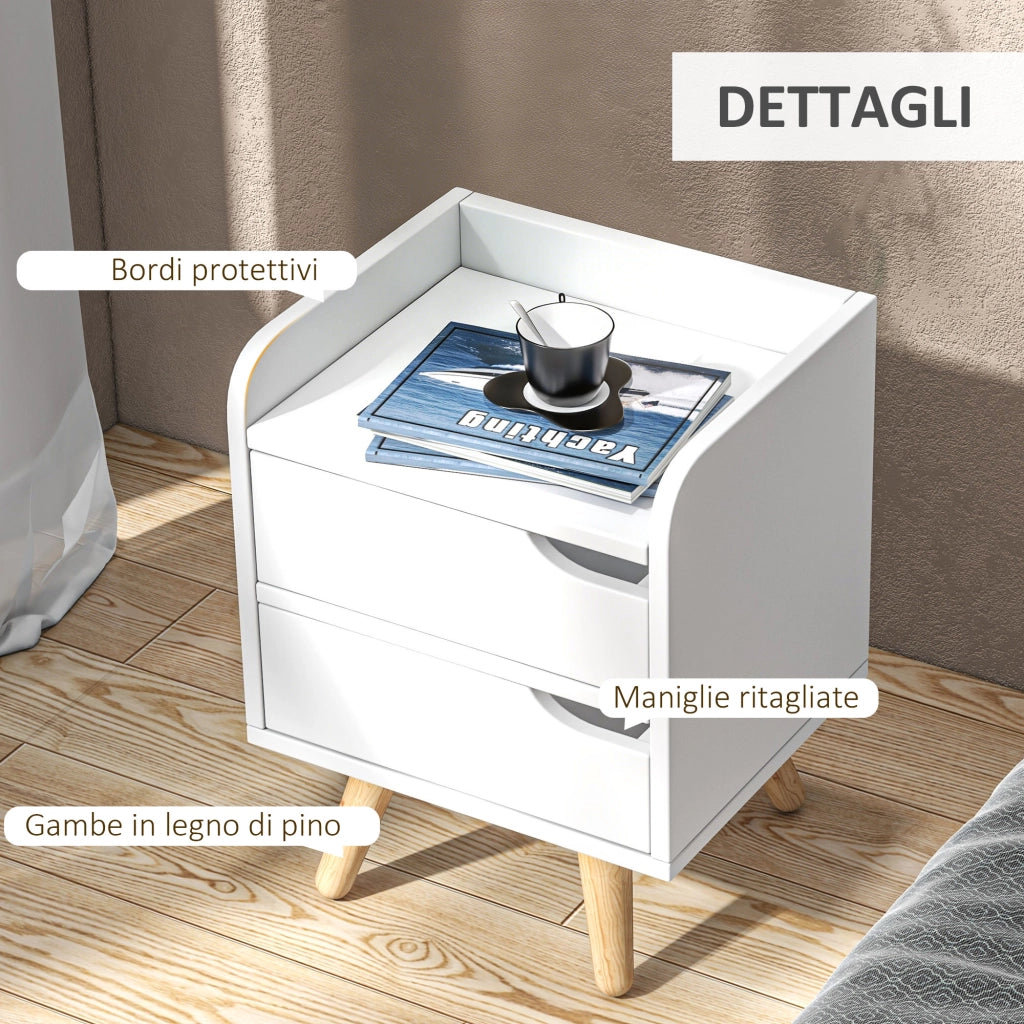 Comodino Moderno con 2 Cassetti ¨C zephmum ¨C Bianco Legno 33x28x42cm