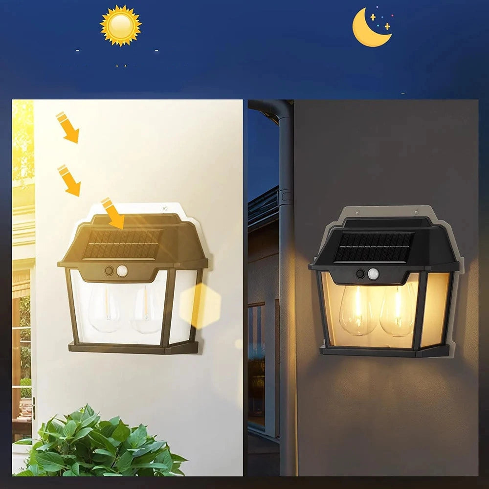 Trade Shop - Lampada Da Parete A Luce Calda Pannello Solare A Doppio Led Con Sensore Ip65 Senza Fili -