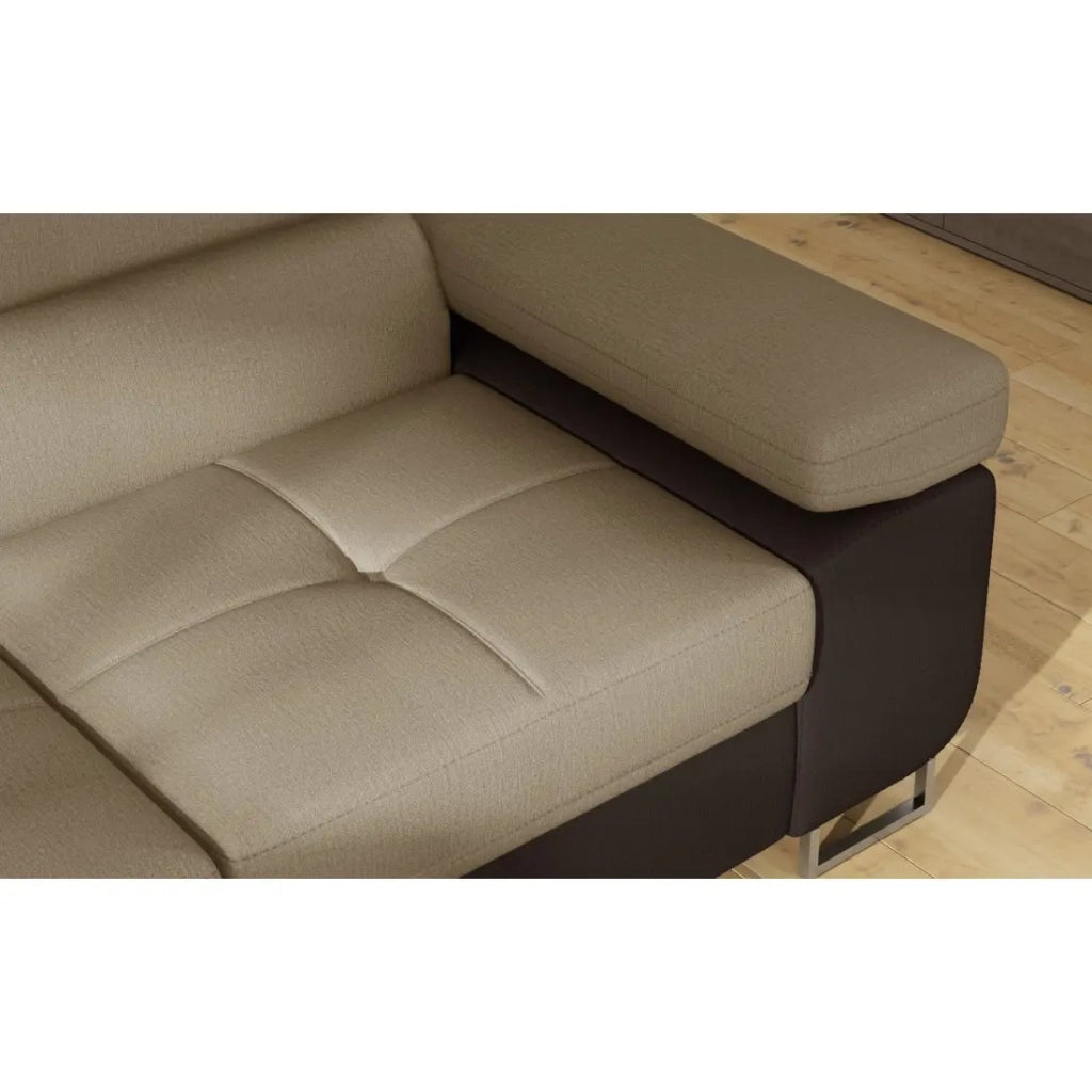 Divano angolare trasformabile MENTON beige e marrone bouclé – Angolo sinistro con contenitore