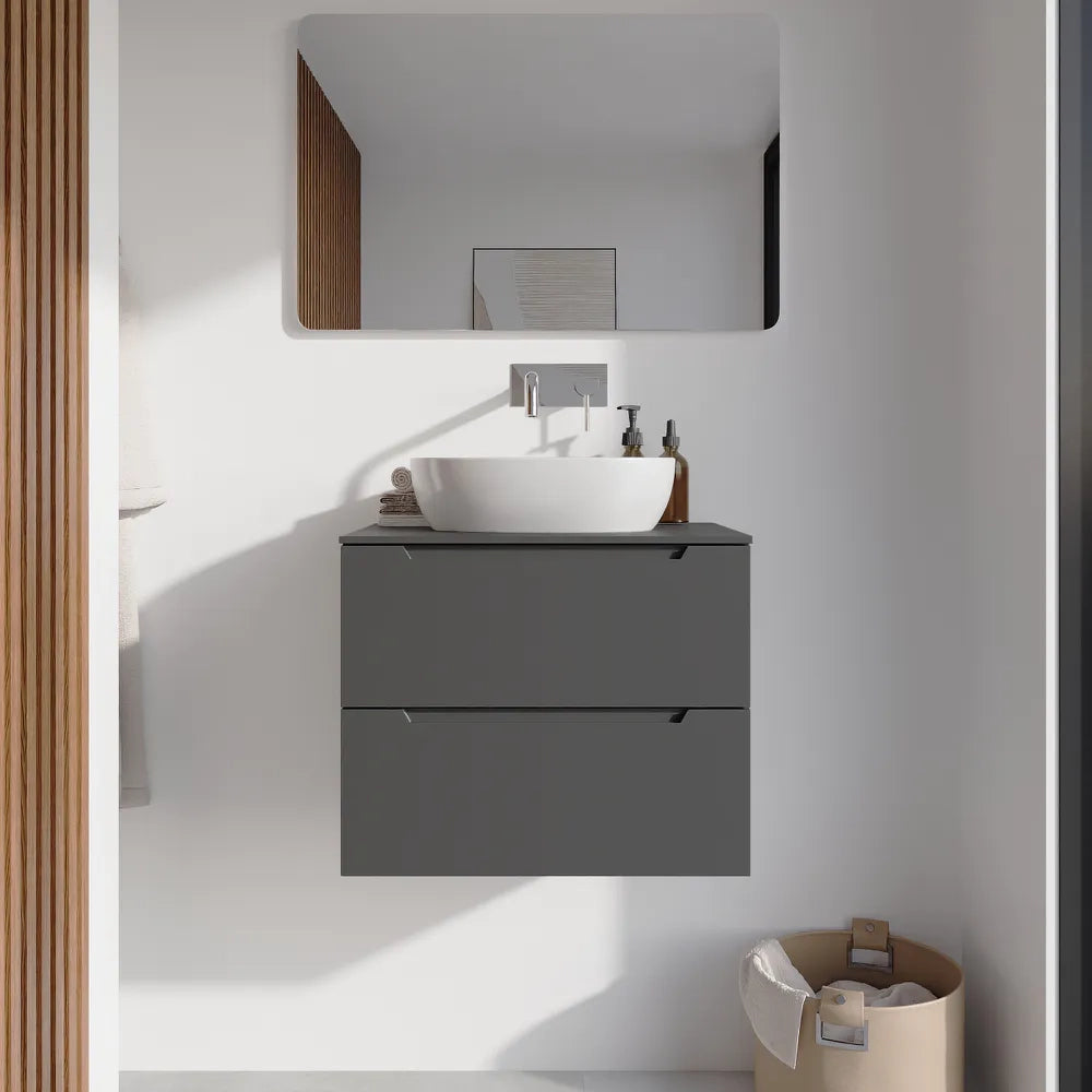 Mobile bagno sospeso 70cm grigio opaco due cassetti soft-close con top | Bako