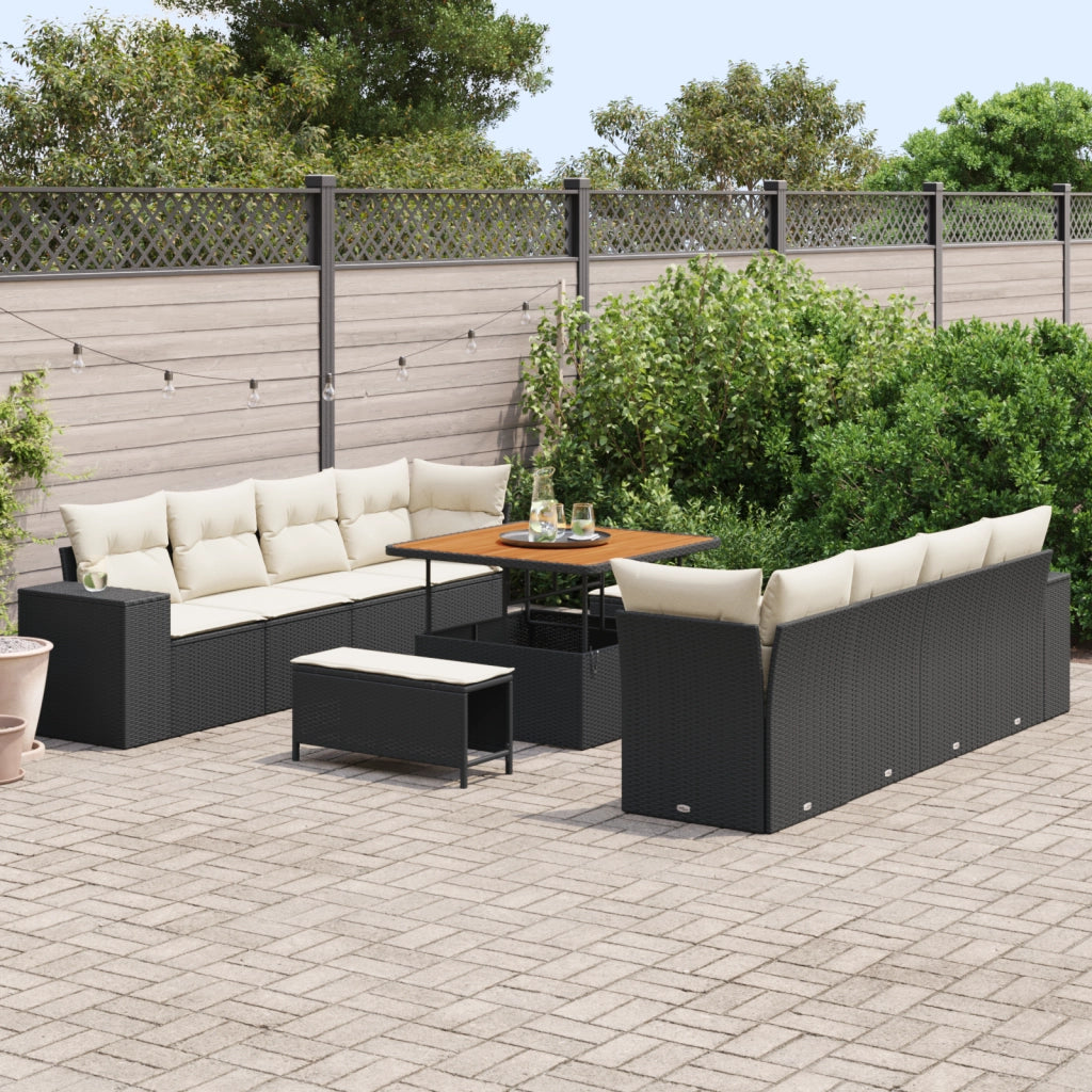 set divano da giardino a 11 pezzi con cuscini polyrattan nero acacia