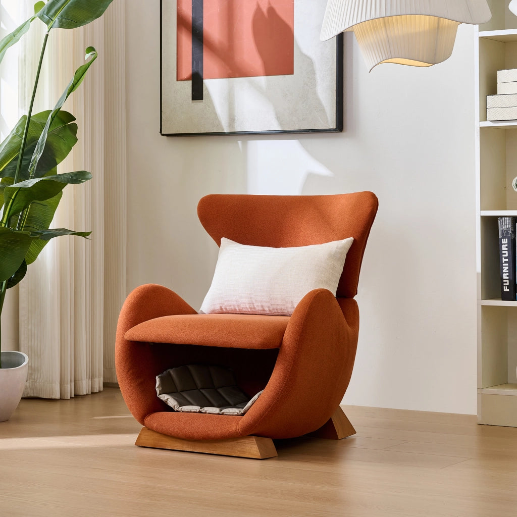 OKWISH Poltrona in Tessuto, con Nicchia Integrata per Gatto o Cane di Piccola Taglia, Seduta Imbottita e Piedi in Legno, Rosso Mattone