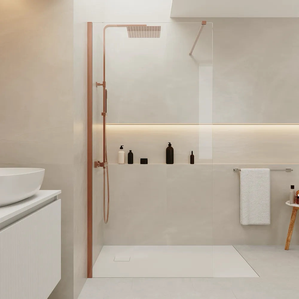Doccia walk-in 80 cm vetro 8mm anticalcare h200 profilo rame spazzolato | Keros