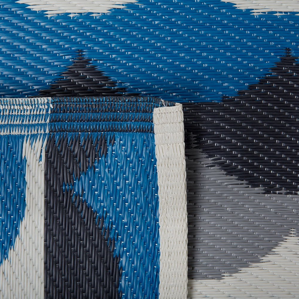 Tappeto da esterno Mat Blu Sintetico 90 x 180 cm Scala Motivo Geometrico Ecologico Moderno Minimalista