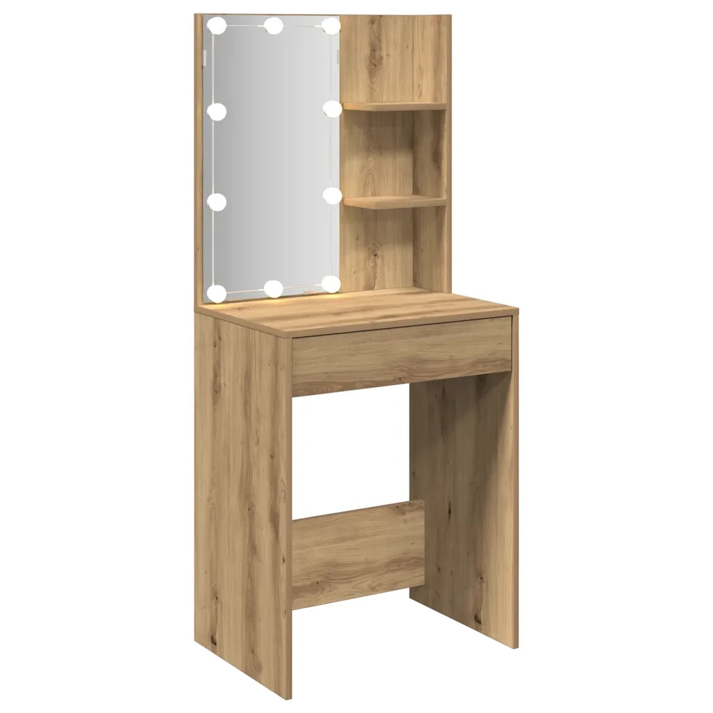 Toeletta | Tavolo da Trucco con LED Rovere Artigianale 60x40x140 cm