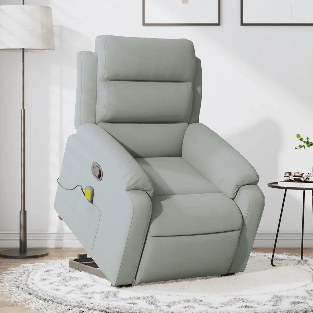 Poltrona | Sedia Relax Alzapersona Reclinabile Grigio Chiaro in Velluto
