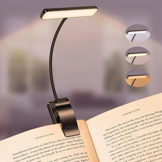 Lampada da lettura con clip per libro - Lampada USB C ricaricabile con 19 LED - 3 modalità di temperatura di colore - Lunga durata - 360° Lampada flexibile senza ombra - Per lettura notturna in camera da letto