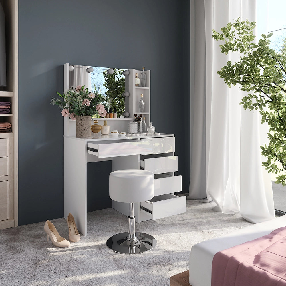 Vicco Tavolo da toeletta Bianco/bianco lucido 89.8 cm 5 parti