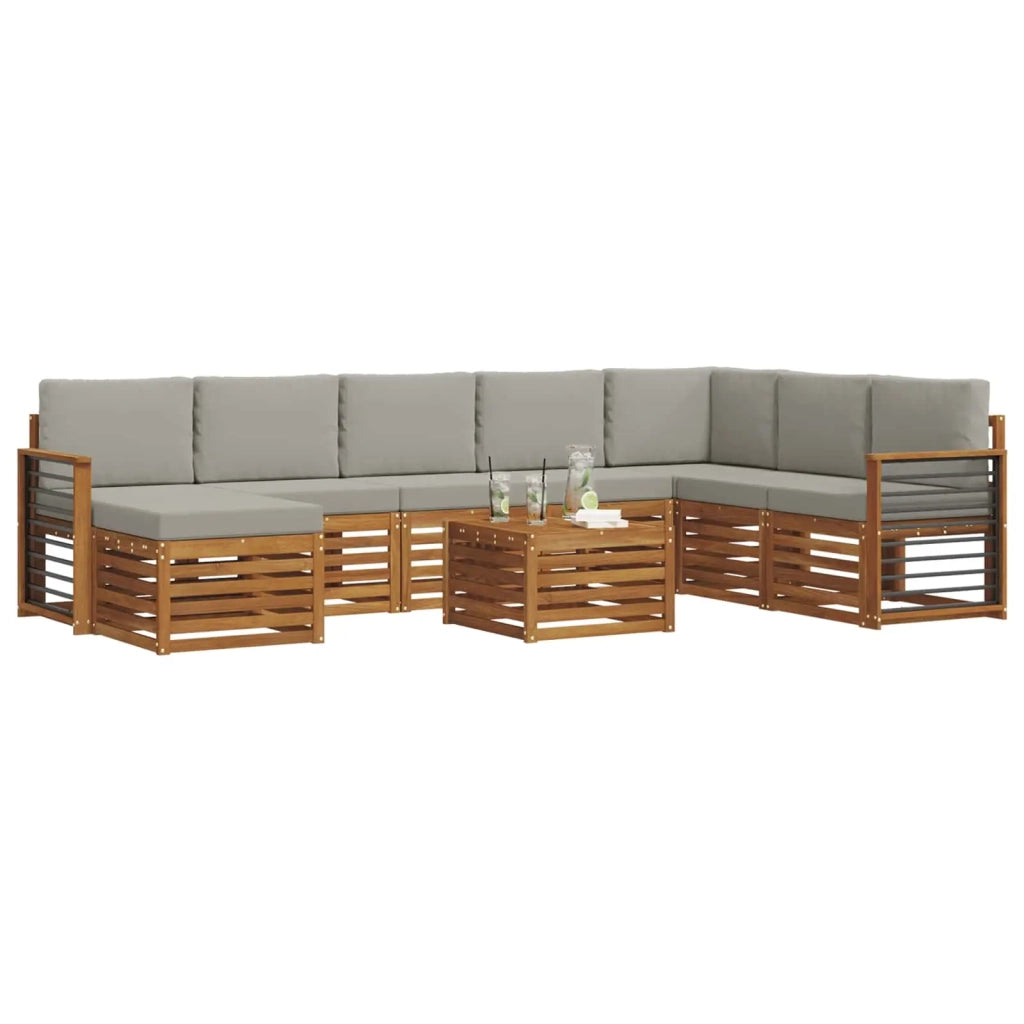Set di divani da esterno 9 pcs Grigio Naturale e Chiaro
