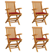 Sedie da Giardino con Cuscini Rossi 4pz Legno Massello di Teakcod mxl 72568