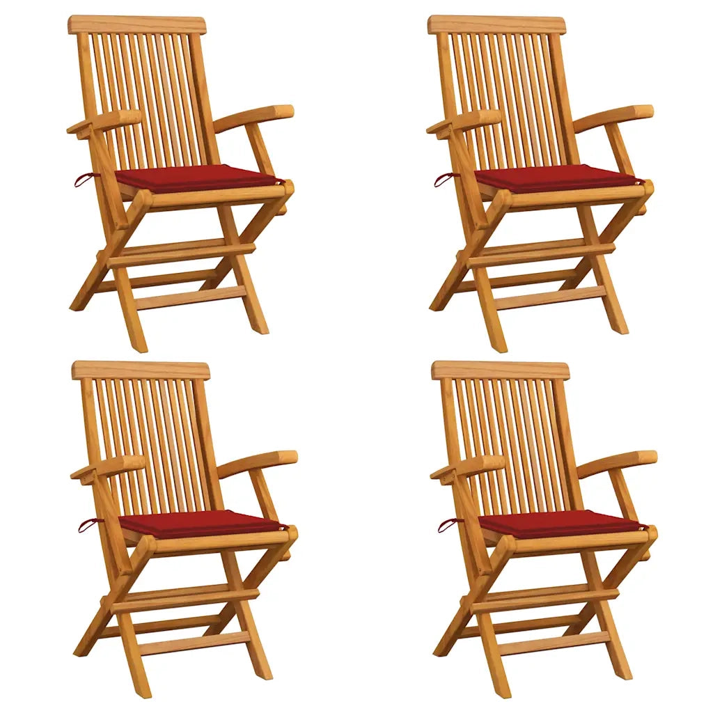 Sedie da Giardino con Cuscini Rossi 4pz Legno Massello di Teakcod mxl 72568