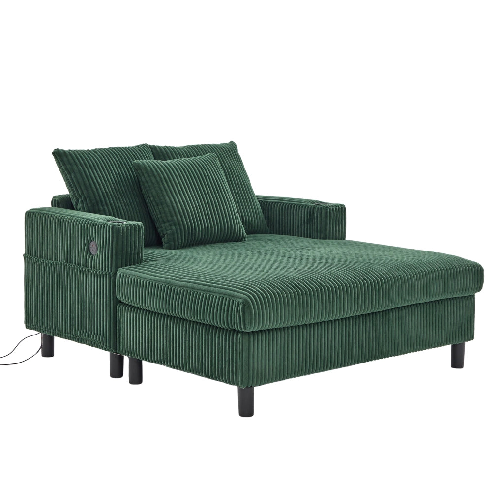 Poltrona relax extra large con LED; USB e porta bicchiere 142x128x85 cm in velluto a coste verde smeraldo