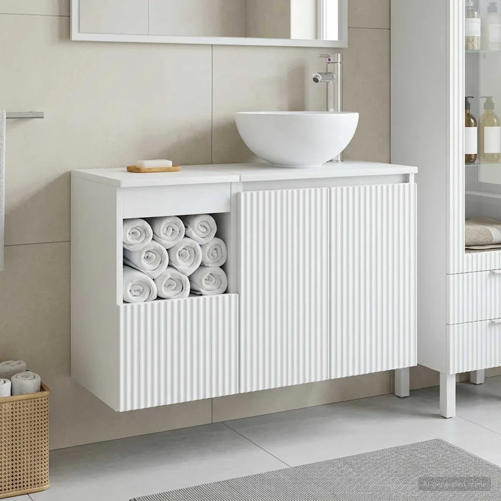 Set di mobili per il bagno 2 pz Bianco Legno ingegnerizzato 3404034