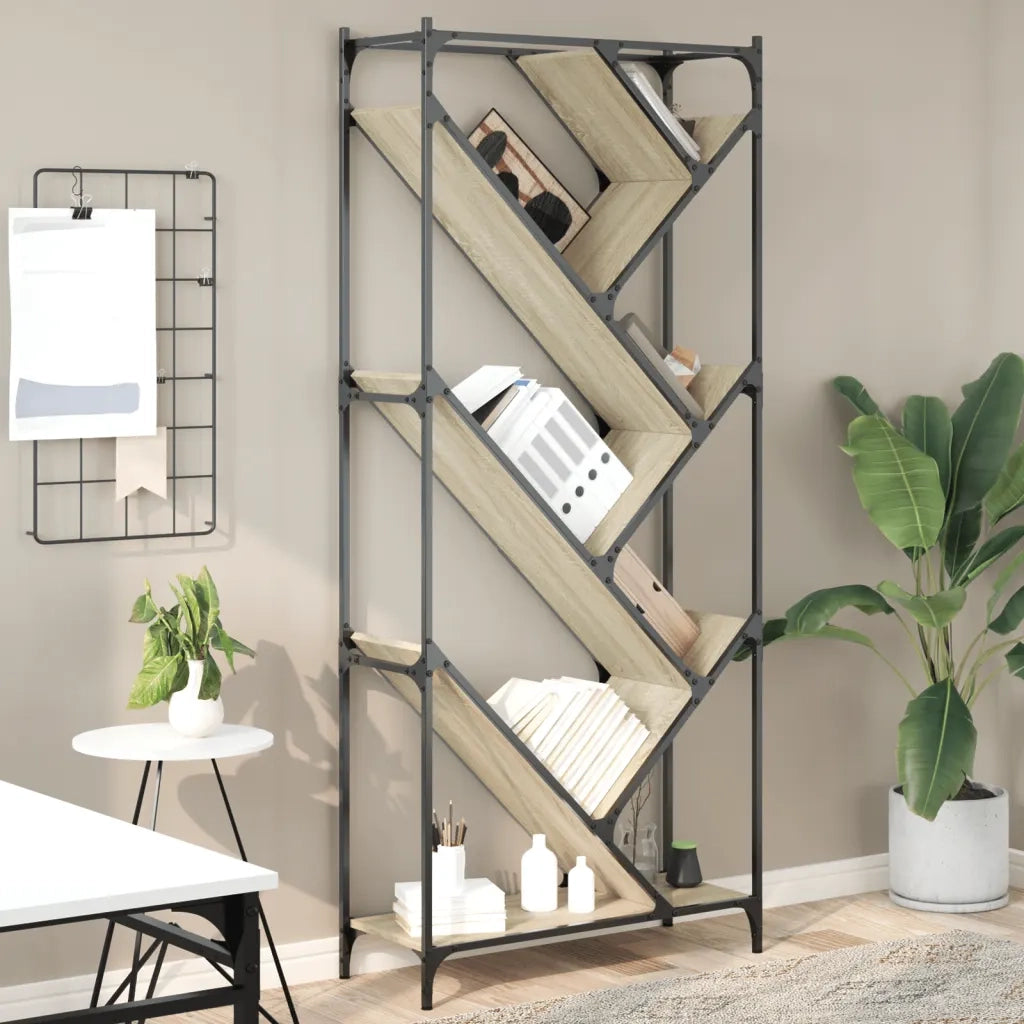 Libreria-Scaffale per Libri-Mobile di Stoccaggio Rovere Sonoma 79x30x180cm Legno Multistrato e Metallo