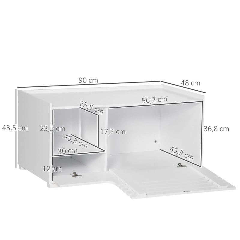 Mobile coperto per lettiera per gatti con 2 ripiani e porta magnetica, per soggiorno, bianco, 90 × 48 × 43,5 cm