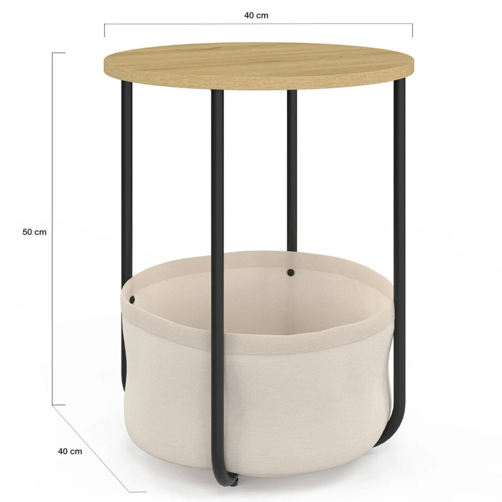IDMarket - Set di 2 comodini rotondi DETROIT, tavolini e terminali per divani con cesto in tessuto dal design industriale