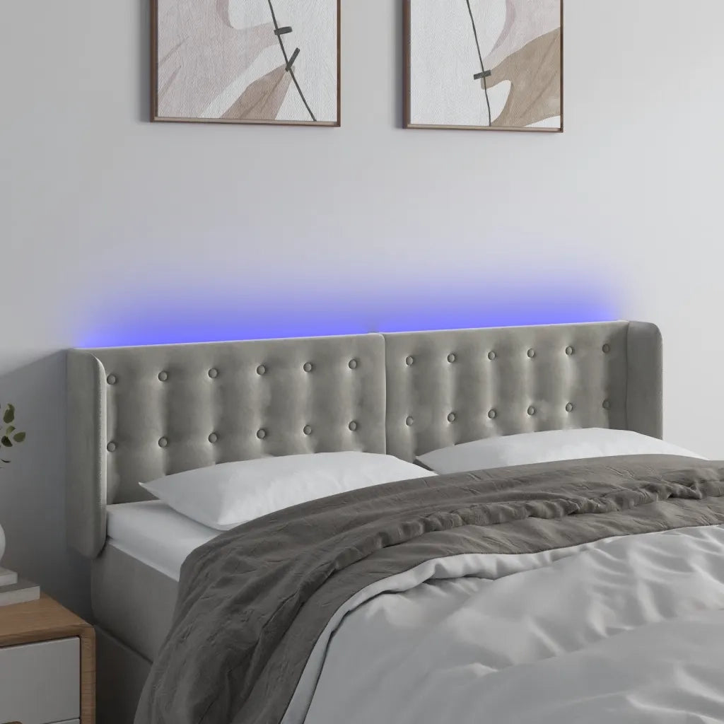 Testiera | Testata Grigio Chiaro a LED 147x16x78/88 cm in Velluto