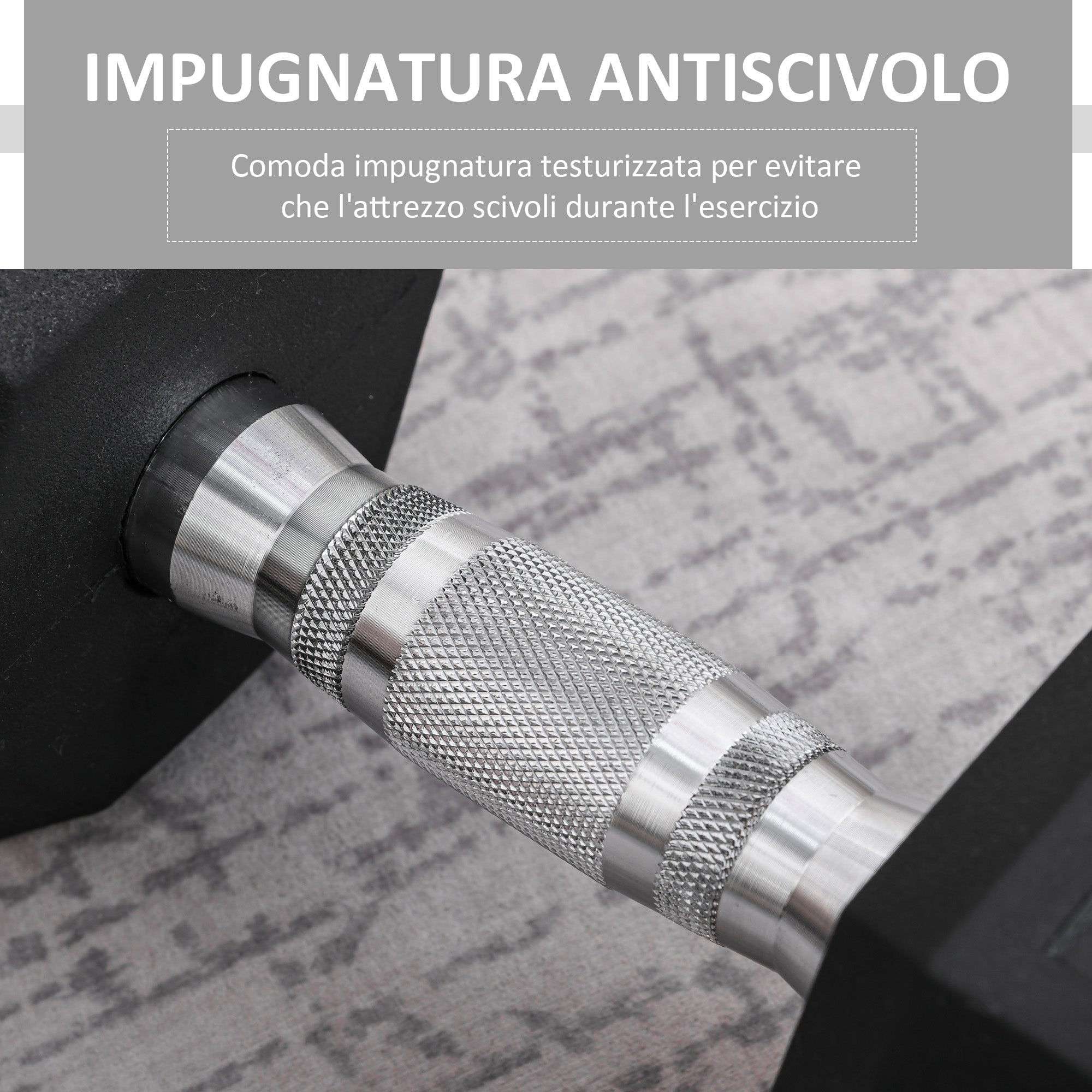 Manubrio Esagonale da 12,5 kg con Impugnatura Zigrinata Antiscivolo Nero