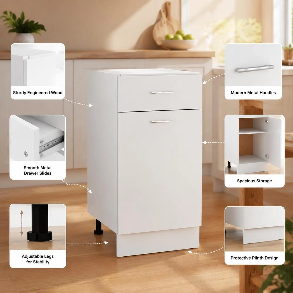 Kitchen Drawer Storage Cabinet 40x46x81.5 Cm MDF Material Matte White Floor Standing Organization System For Kitchen Space Optimization