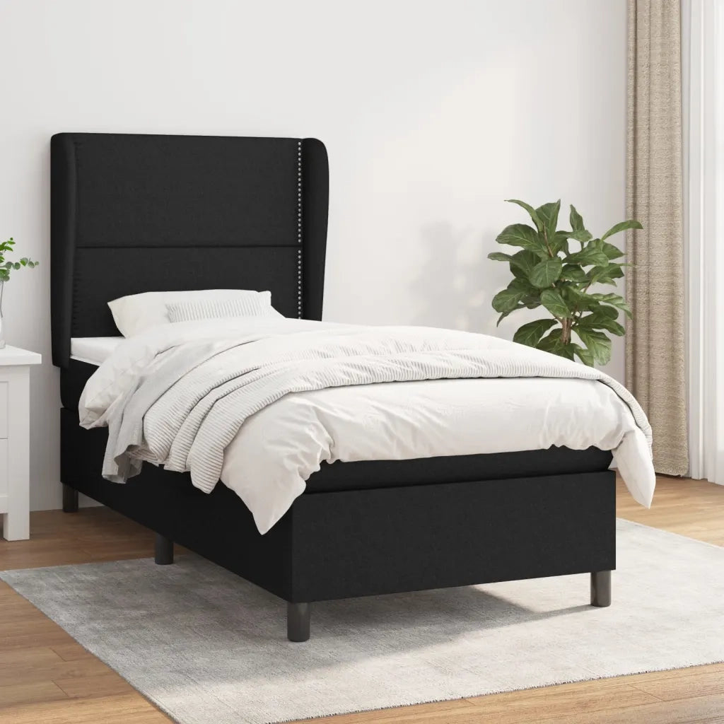 Letto singolo | Letto per adulti | Giroletto a Molle con Materasso Nero 80x200 cm inTessuto