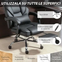 Sedia da Ufficio in Pelle PU con Poggiapiedi, Poggiatesta Regolabile e Supporto Lombare, Nero