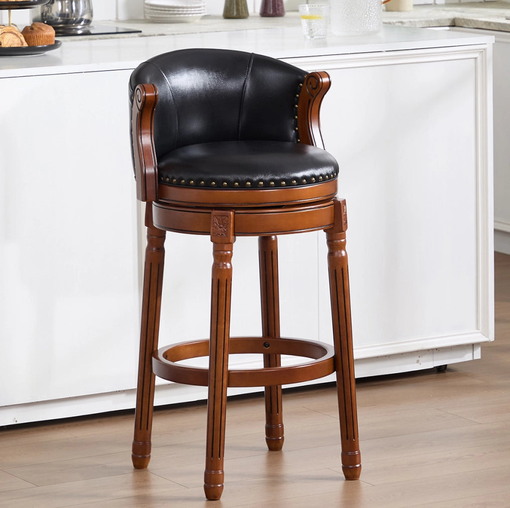 Sedia da bar girevole 55 x 51 x 103 cm in pelle nera e legno per cucina