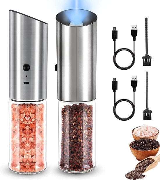 Set di Molino di Pepe e Sale di Alta Qualità - Materiale Solido - Qualità di Alta Gamma - Riscaldabile - Molino di Pepe - Molino di Sale - Accessori per BBQ - Accessori per Barbecue