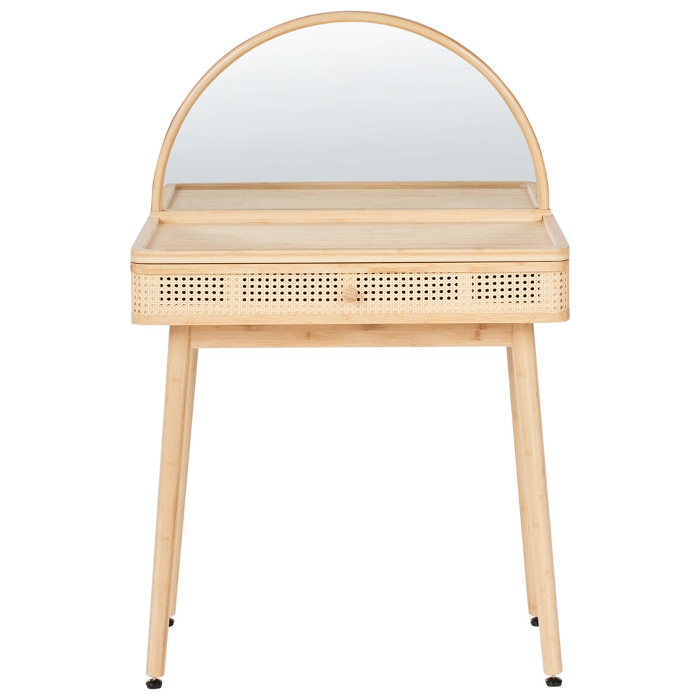 Toeletta in legno di bamboo con sgabello e specchio camera da letto soggiorno stile boho