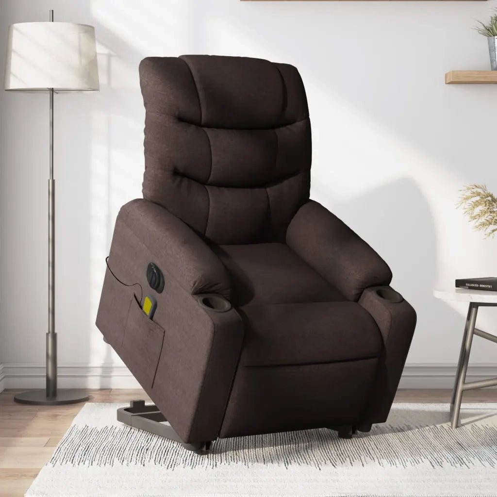 Poltrona Alzapersona Massaggio Elettrica Marrone Scuro Tessuto 3206677
