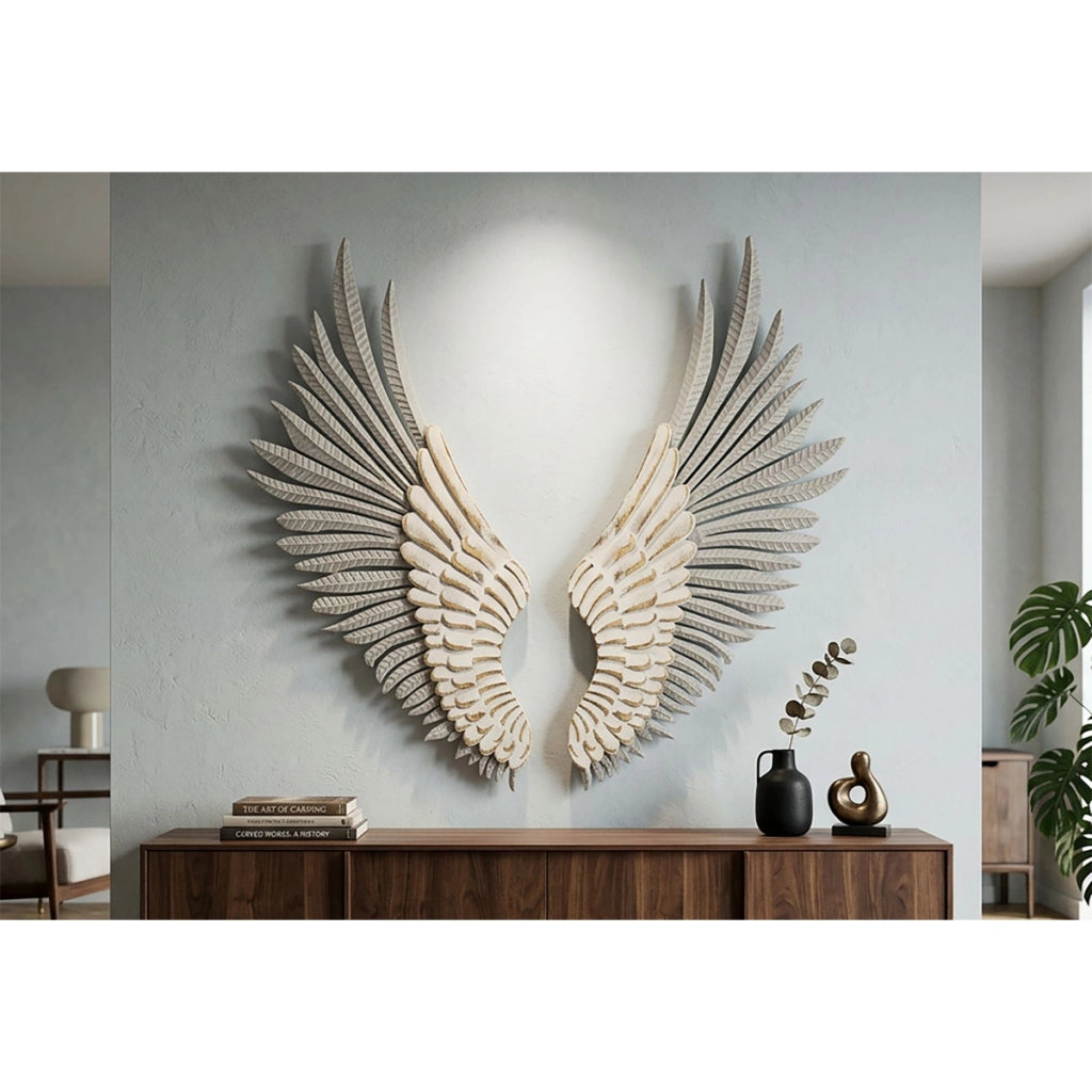 Pannello da parete Ali Natural coppia di ali in ferro e MDF bianco