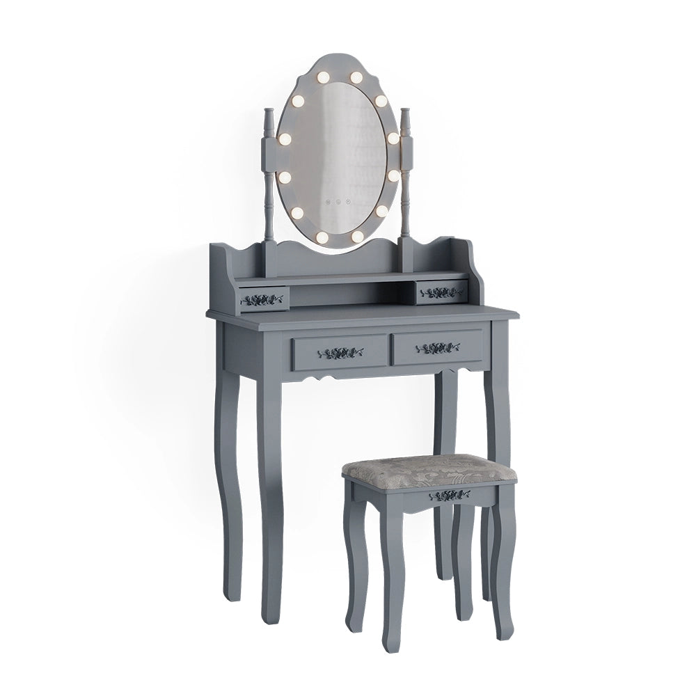 Vicco Tavolo da toeletta Grigio 75 cm con illuminazione LED e sgabello