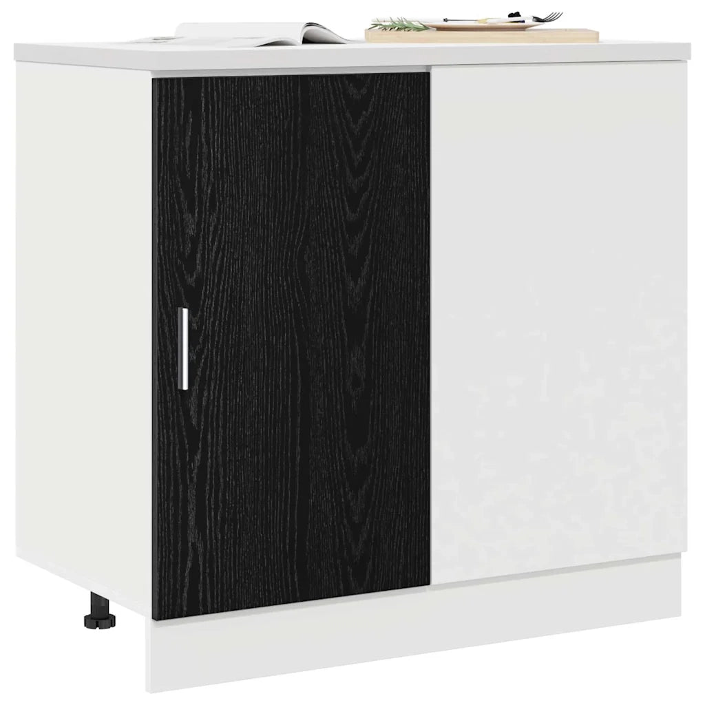 Mobile Base d'Angolo per Cucina con porta-Base da Cucina Riga Rovere nero