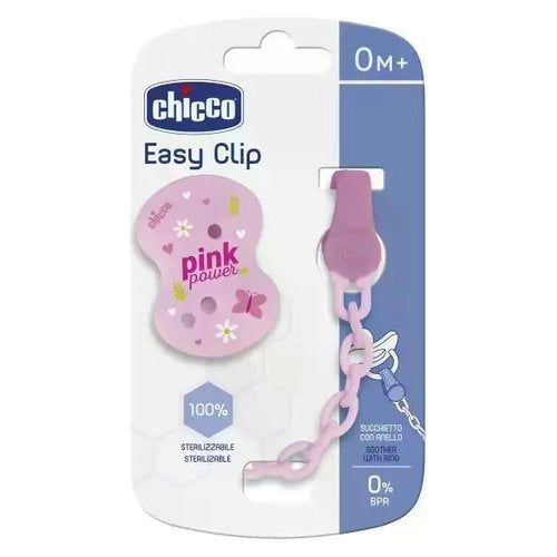 Porta succhietto chicco 00040852300000 easy clip con catenella rosa