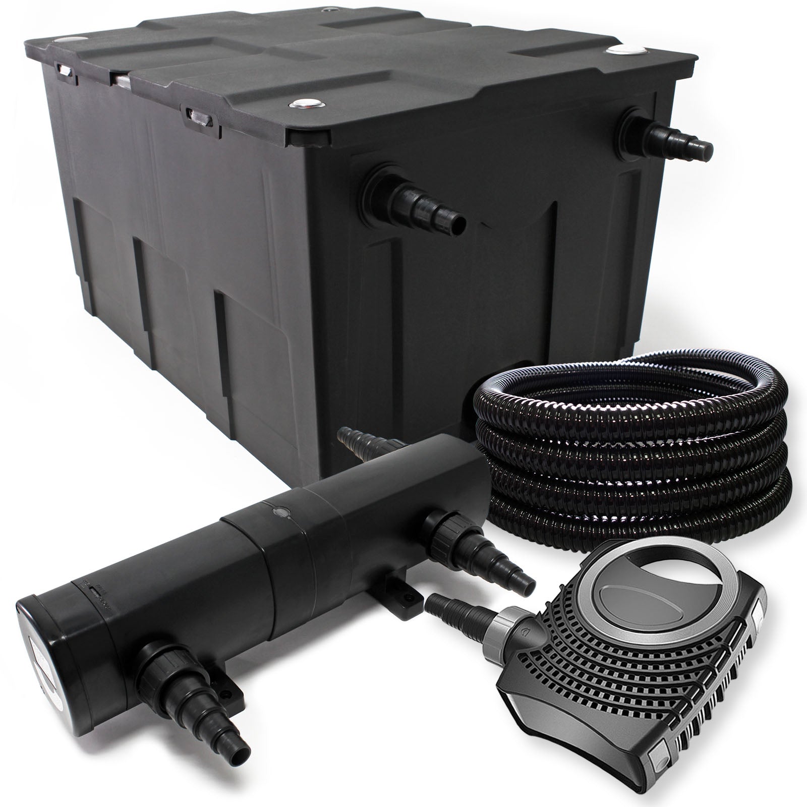 Set filtrante: Filtro bio per laghetto 60000l con Chiarificatore UVC 18W Pompa 80W Tubo e Fontana
