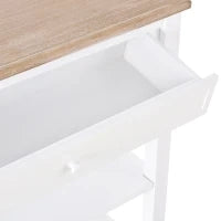 Tavolo Consolle Bianco e Color Legno con Cassetto e 2 Ripiani, Tavolino Salvaspazio in MDF, 75.6 x 27.5 x 80.5cm