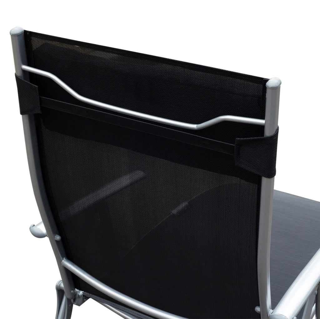 Sdraio pieghevole da giardino con cuscino 137x63,5x100,5 cm in metallo e tessuto nero per terrazza e spiaggia