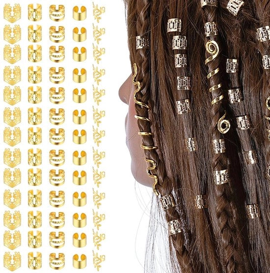 Accessori per Dreadlocks, Set di Manichette Metalliche Adattabili per Capelli, Clips e Viti per Capelli, Accessori per Capelli per Uomini e Donne - 80 pezzi (Oro)