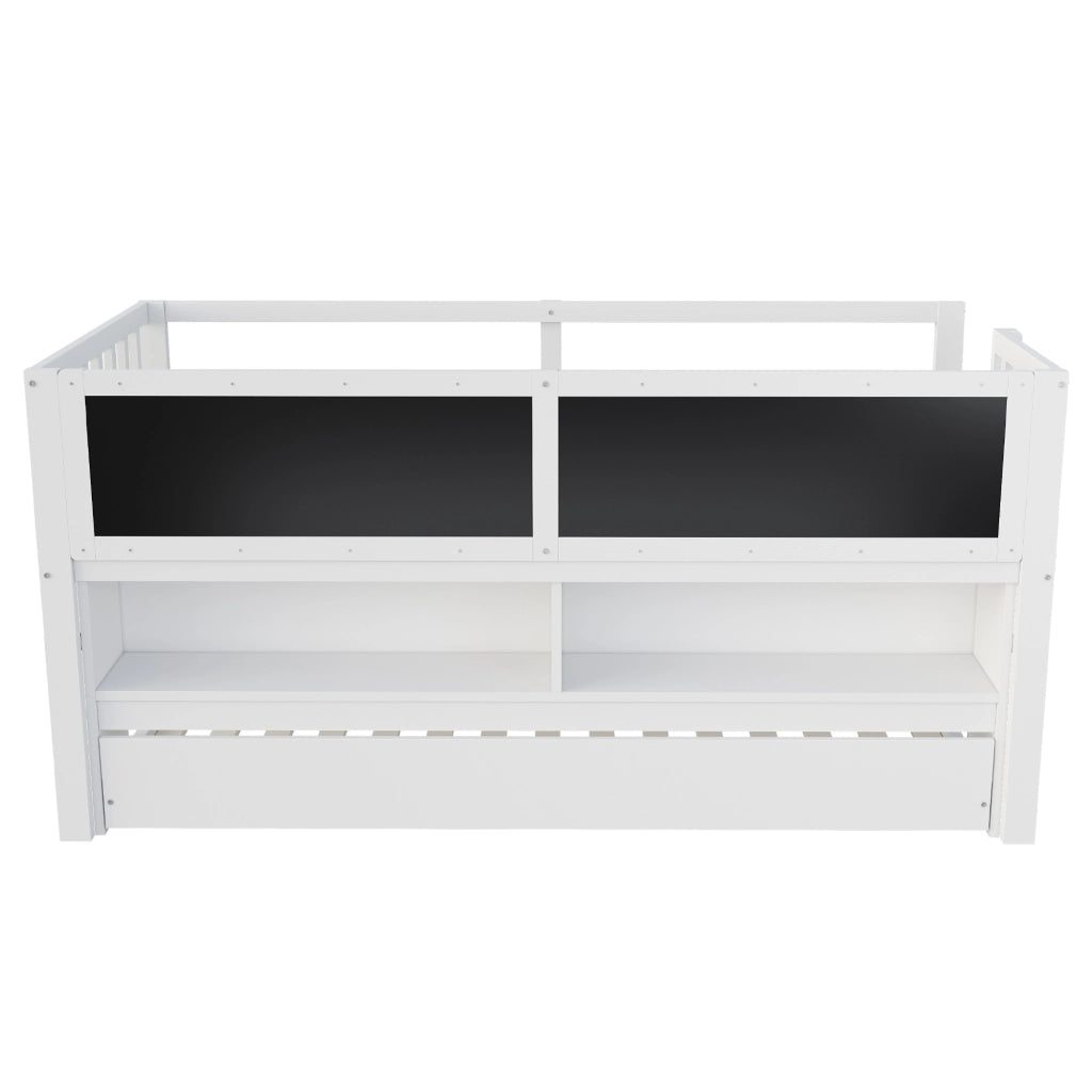 Letto estraibile per bambini 1 posto con letto estraibile, lavagna e scaffali, 90 × 200 cm, senza materasso