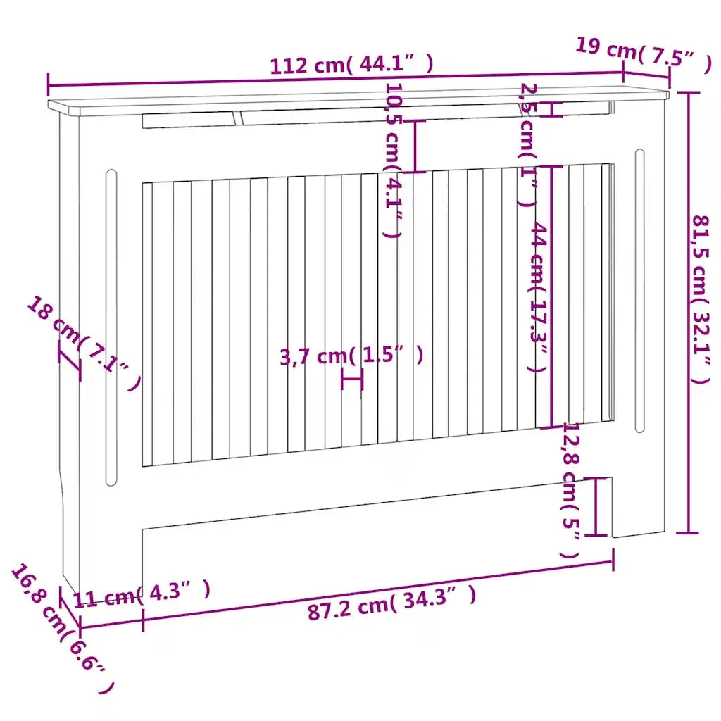 Copertura per Radiatore Grigio 112x19x81,5 cm in MDF 288173