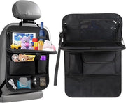Autostoelbeschermer con organizzatore e tavolo pieghevole - Nero - Idrorepellente - Adatto per tablet iPad - Adatto per bambini - Spazioso e duraturo - Accessorio per viaggi in auto - 105 pollici - Tascabili - Migliore compagno di viaggio