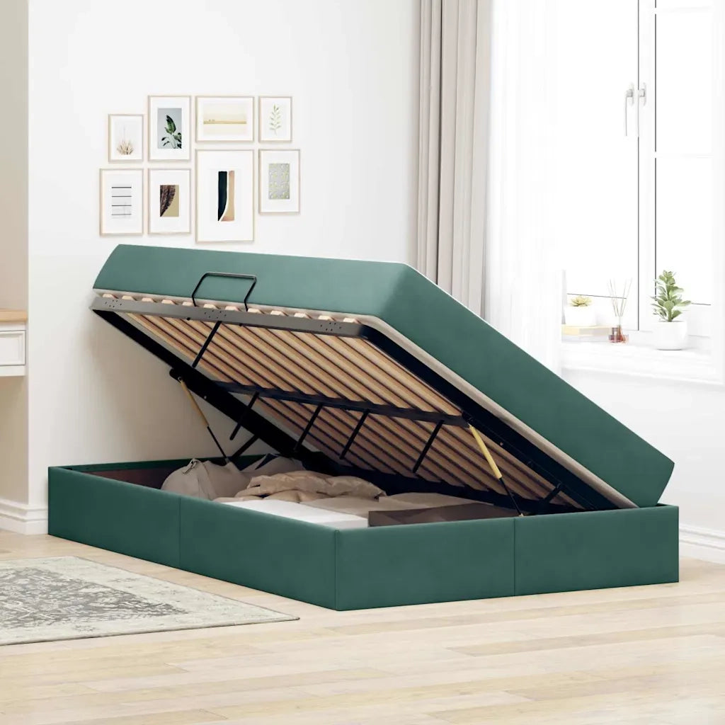 Letto con contenitore e materasso Verde Scuro 120 x 200 cm