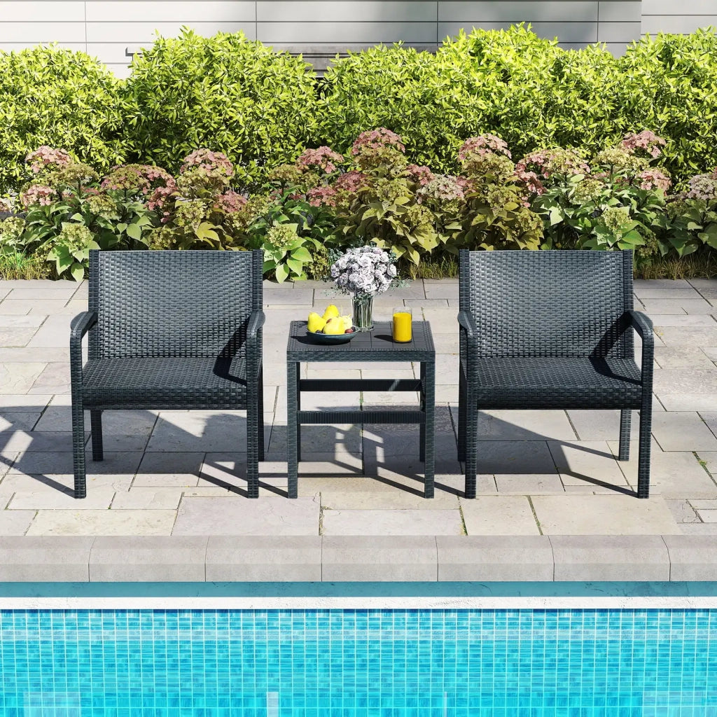 Set mobili da giardino 3 pezzi in resina effetto rattan, 2 sedie e tavolino per balcone e terrazza, grigio, resistente