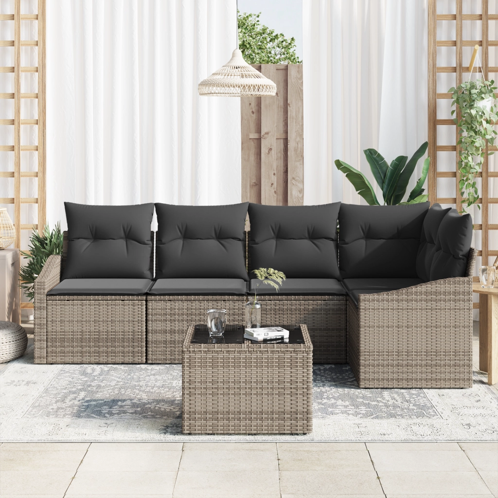 Set da Pranzo da Giardino 5 Pezzi con Cuscini Rattan Polirattan Nero