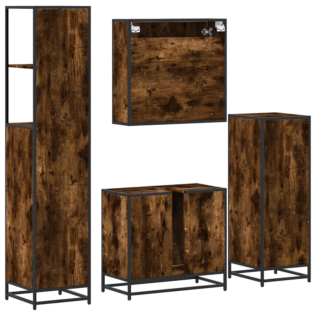 Set Mobili da Bagno 4 pz Rovere Fumo in Legno Multistrato