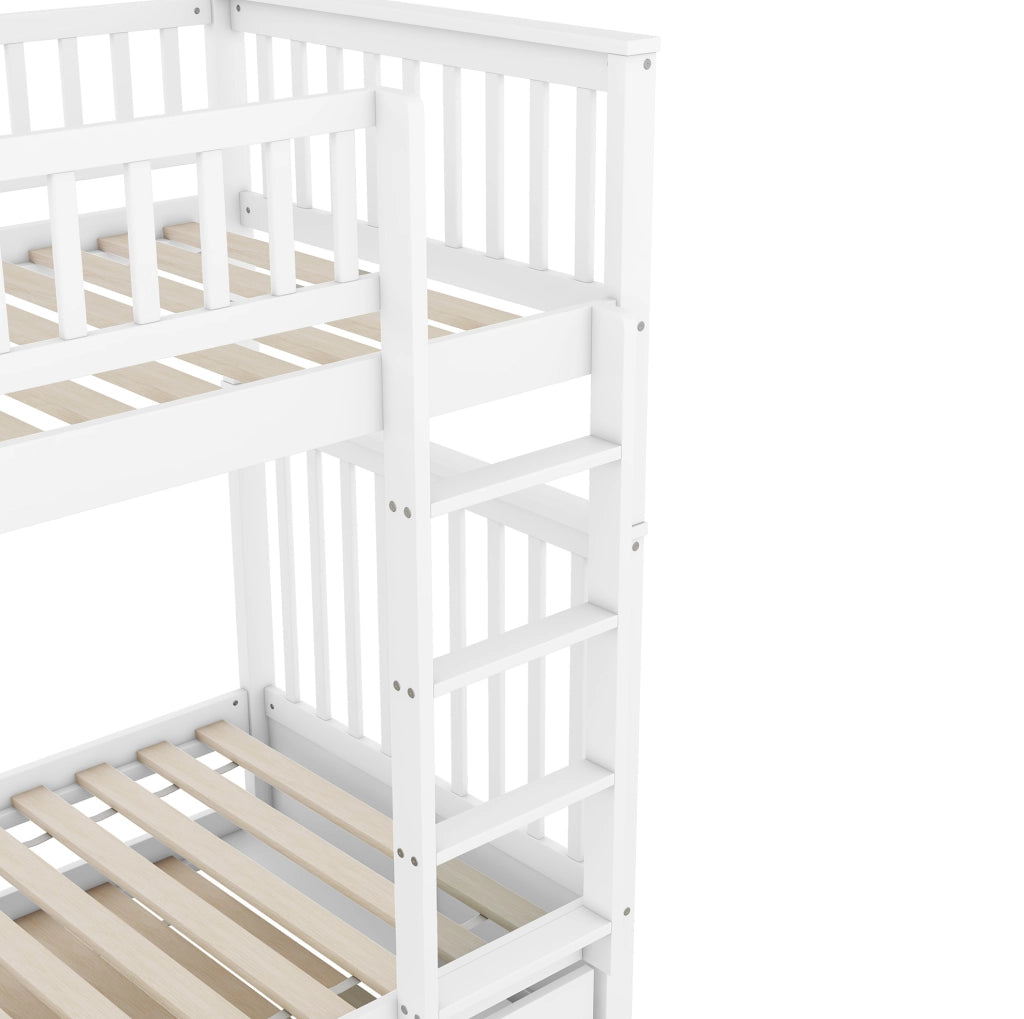 Letto a castello 90x200 cm con letto estraibile; pino e MDF; bianco