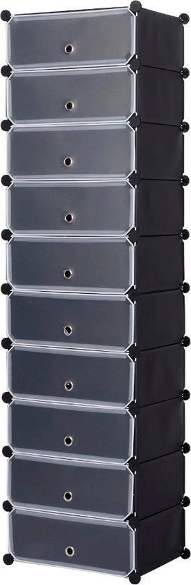 Raccoglitore di Scarpe con 10 Strati - Raccoglitori di Scarpe, Raccoglitore di Scarpe - PP & ABS - 47x35x170 cm - Nero
