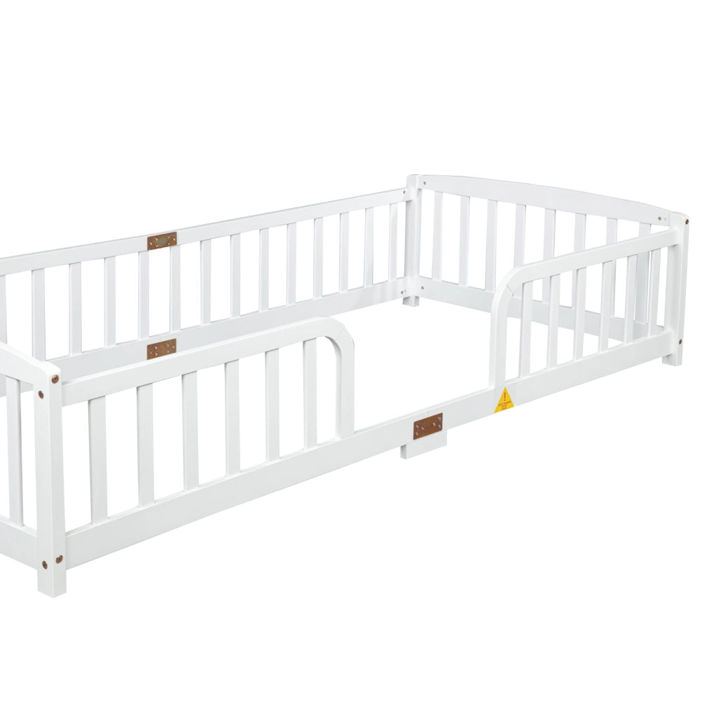 Letto a pavimento per bambini 90x200 cm con sponde di sicurezza bianco